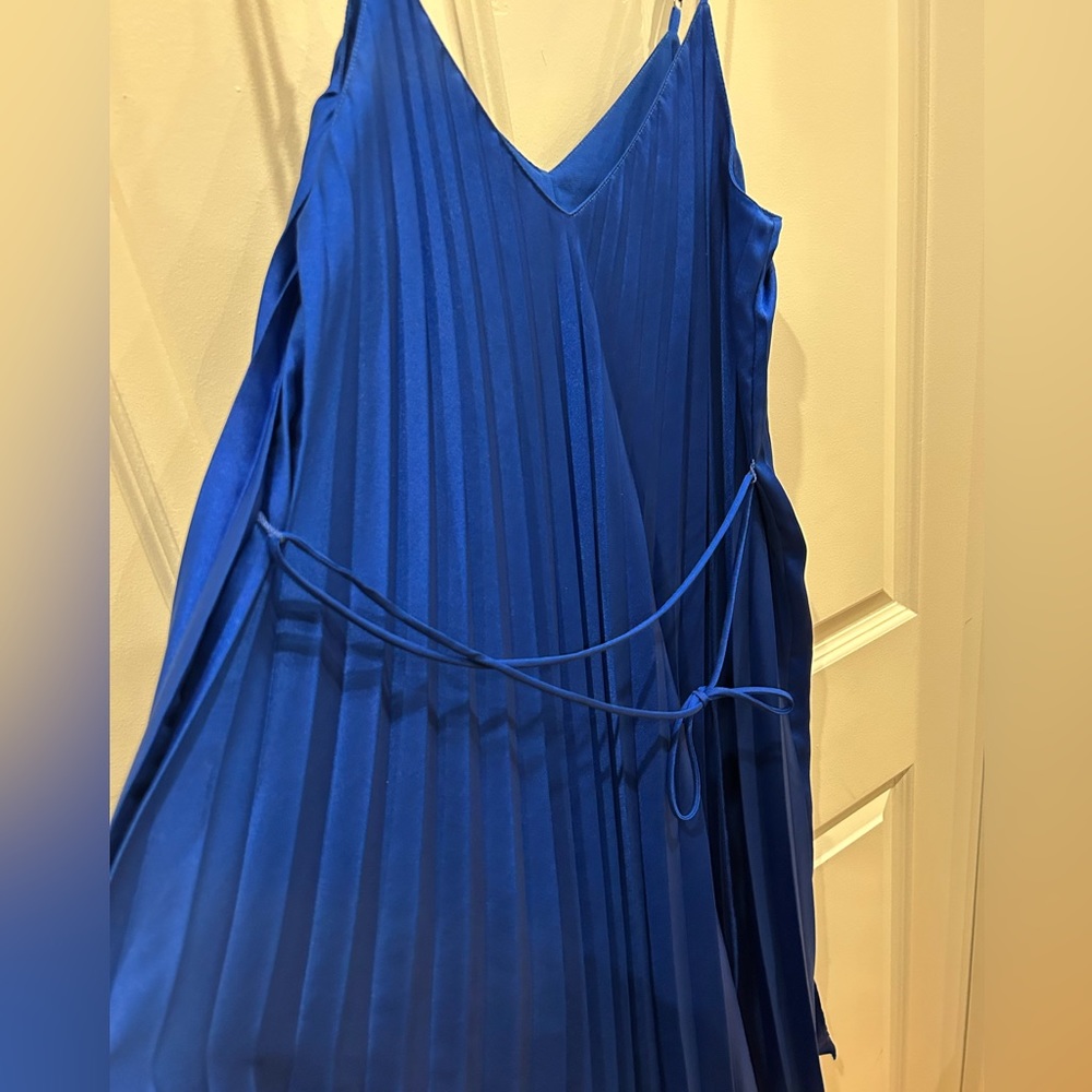 Royal Blue Pleated Tie Waist Dress